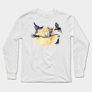 Halloween theme bulldog on a broomstick Long Sleeve T-Shirt